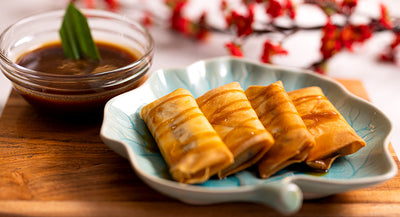 *CNY RECIPE* Nian Gao Spring Rolls with Gula Melaka Sauce (椰糖三色年糕卷)