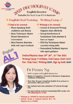 3 Days English Oral + Writing Camp (For Next Year P5-P6)