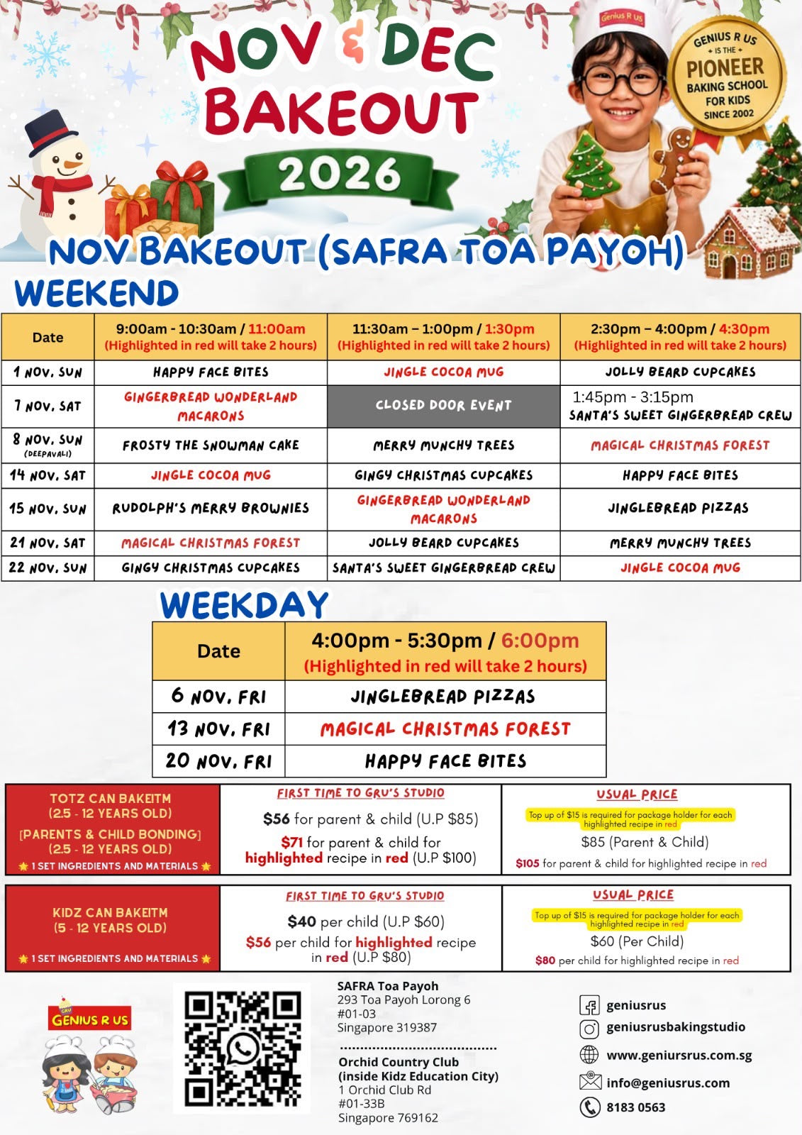 November & December Bakeout for Parent & Child