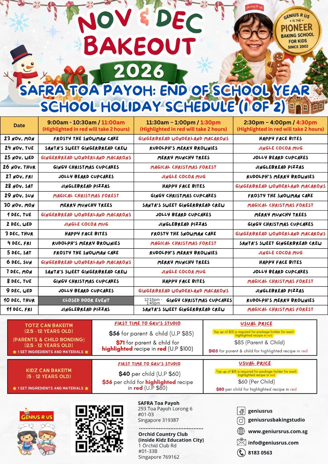 November & December Bakeout for Parent & Child