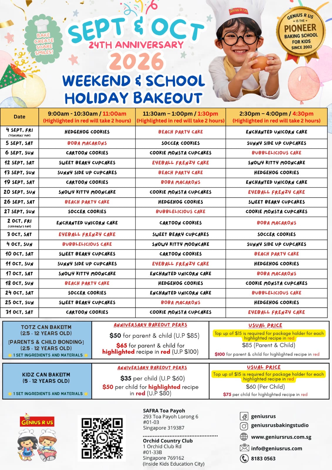 September & October Bakeout for Parent & Child