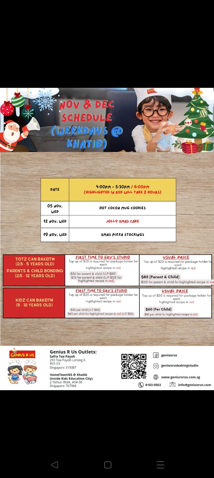 November & December Bakeout for Parent & Child